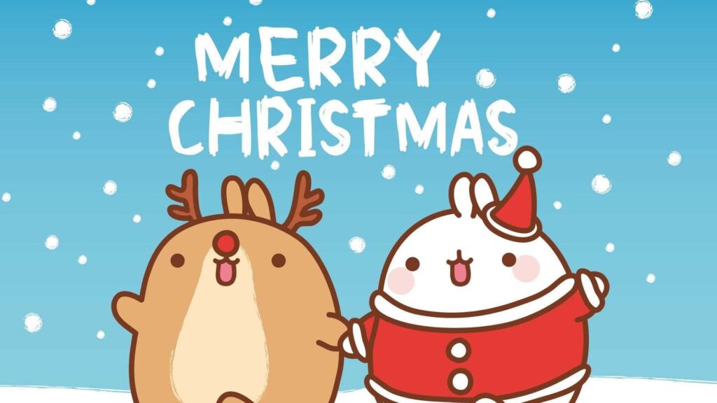 Adorable Cute Christmas Wallpaper with Reindeer and Bunny