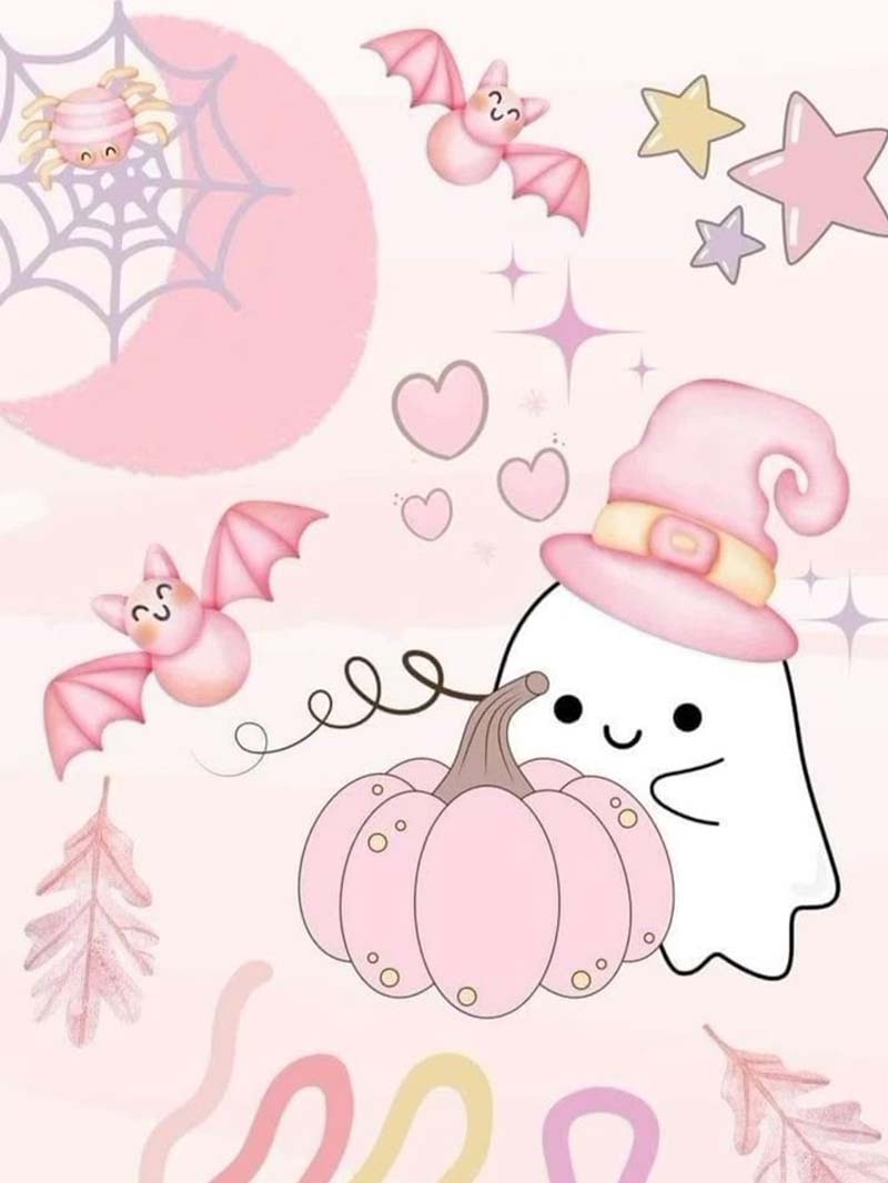 Adorable Cute Pink Halloween Wallpaper for a Pastel Spooky Vibe
