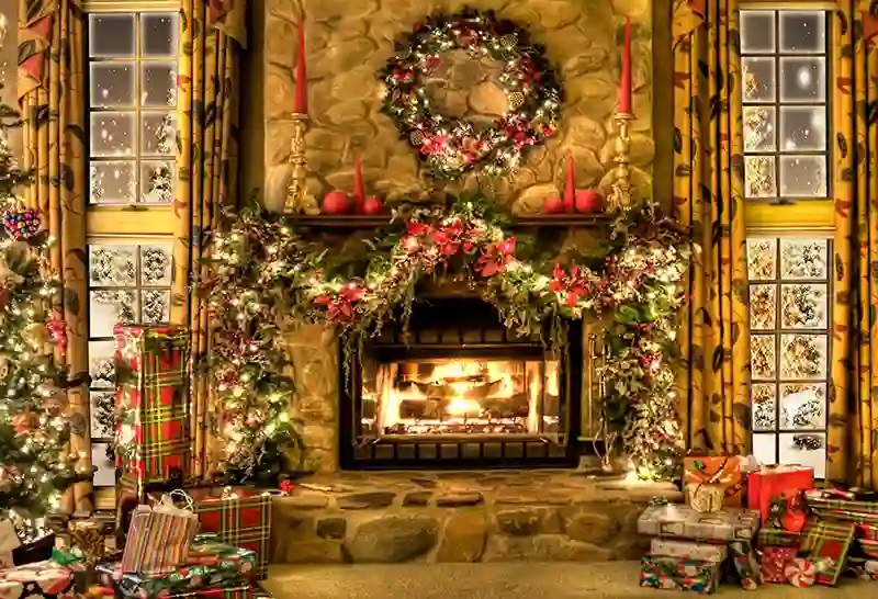 Cozy and Festive Wallpaper Christmas Fireplace