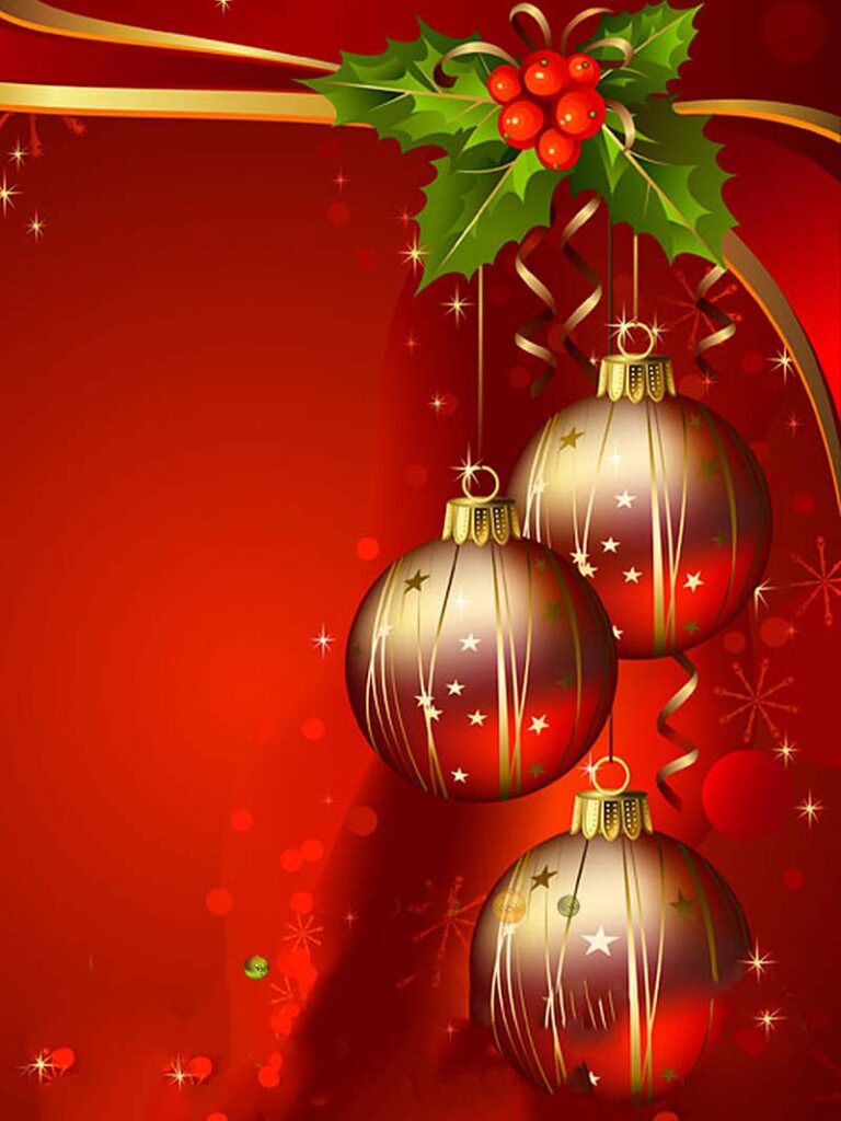 Elegant Christmas Red Wallpaper with Golden Ornaments