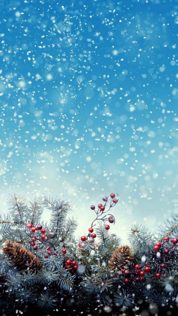 Elegant Winter iPhone Xmas Wallpaper with Snowy Pine