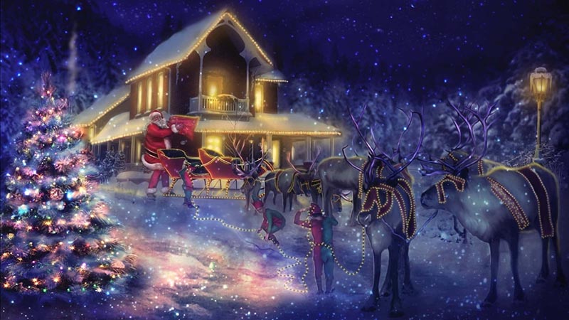 Enchanting Christmas Cool Wallpaper with Santa and Reindeer