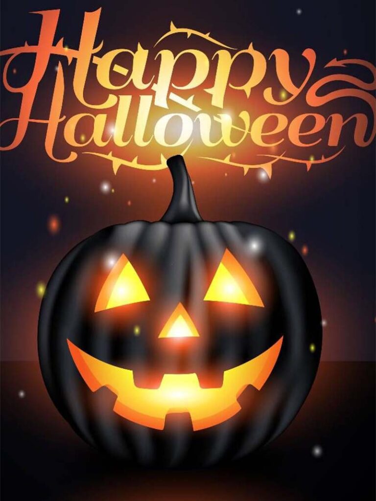 Glowing Happy Halloween Wallpaper with Pumpkin Lantern