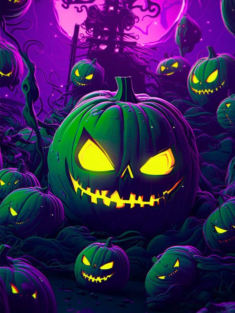 Glowing Pumpkin Field Cool Halloween Wallpaper
