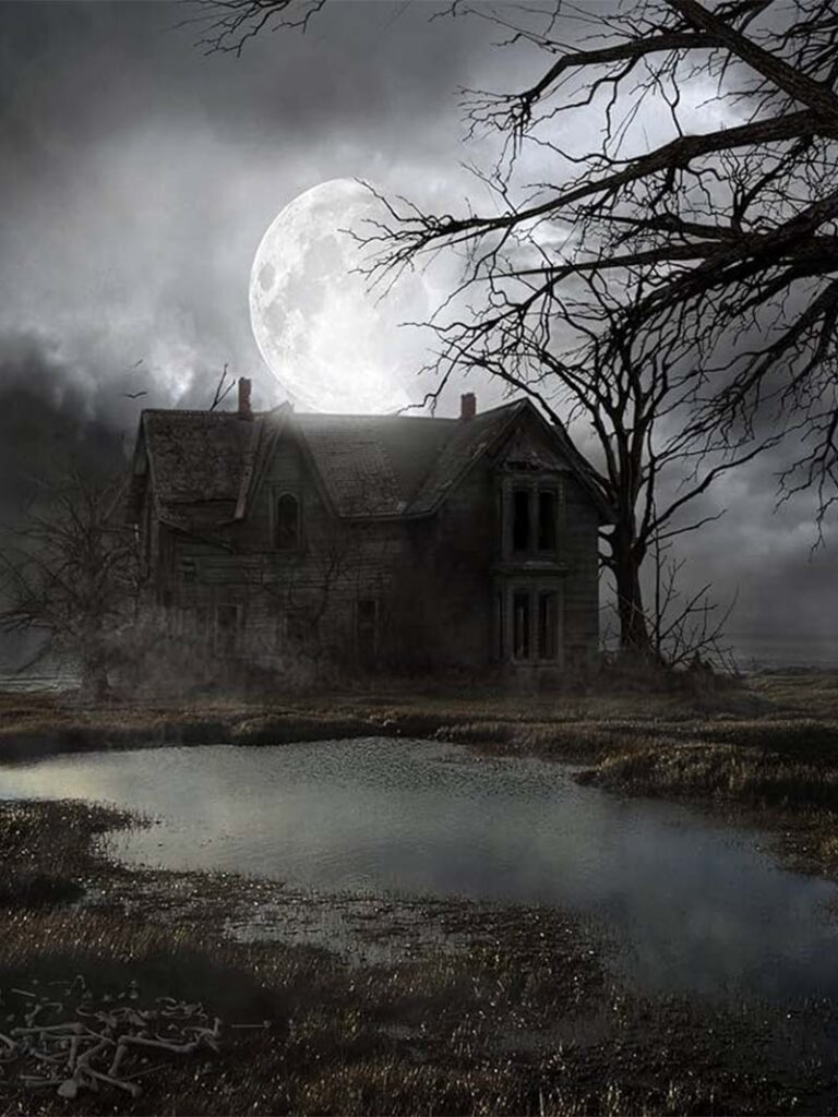 Haunting Night with a Scary House Background