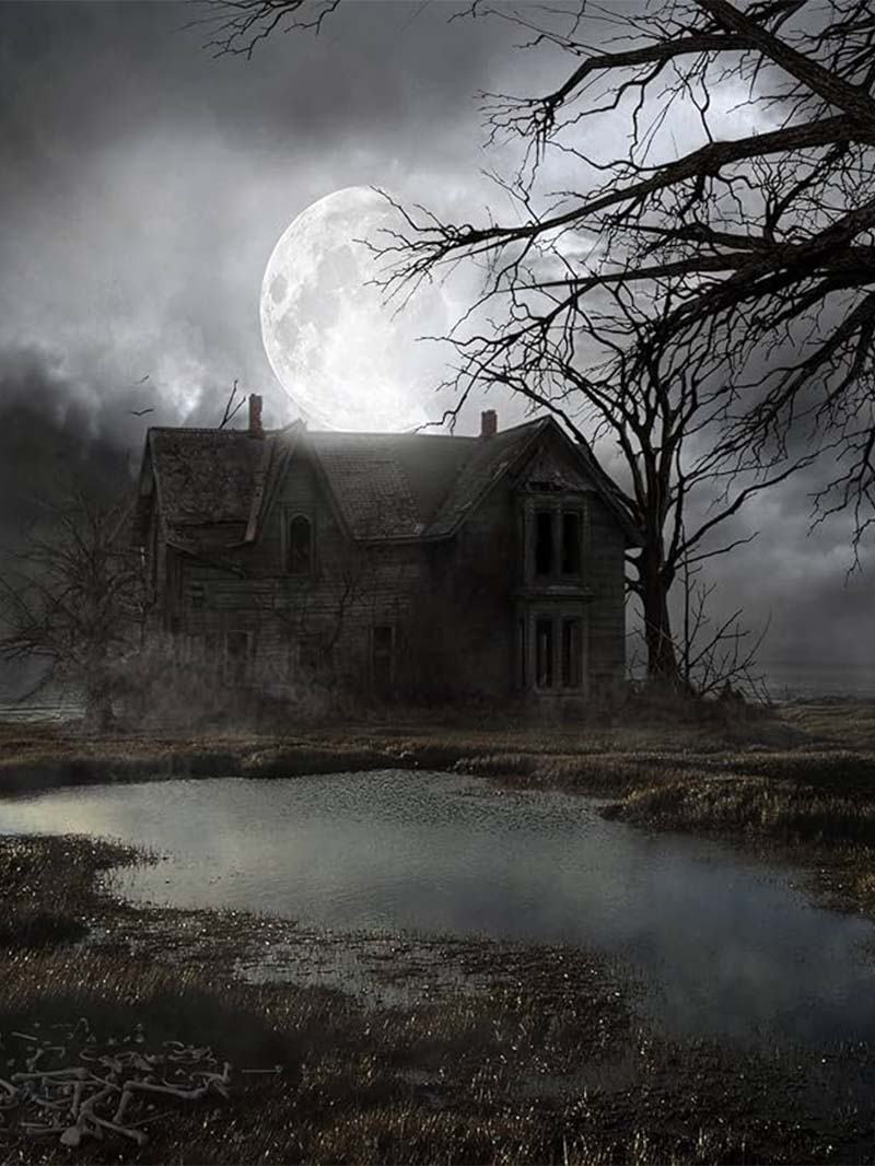 Haunting Night with a Scary House Background