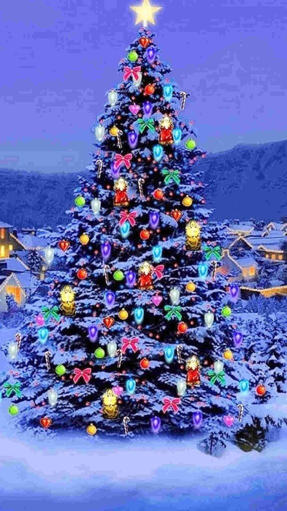 Magical Christmas Wallpaper iPhone with Glowing Tree