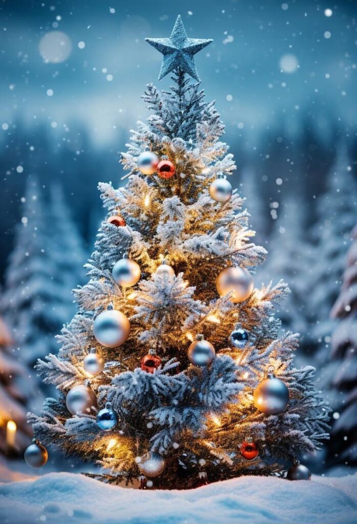 Snowy Tree Pretty Christmas Wallpaper for the Holidays