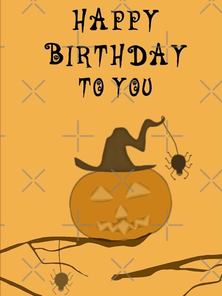 Spooky Halloween Happy Birthday Image with Pumpkin and Spiders