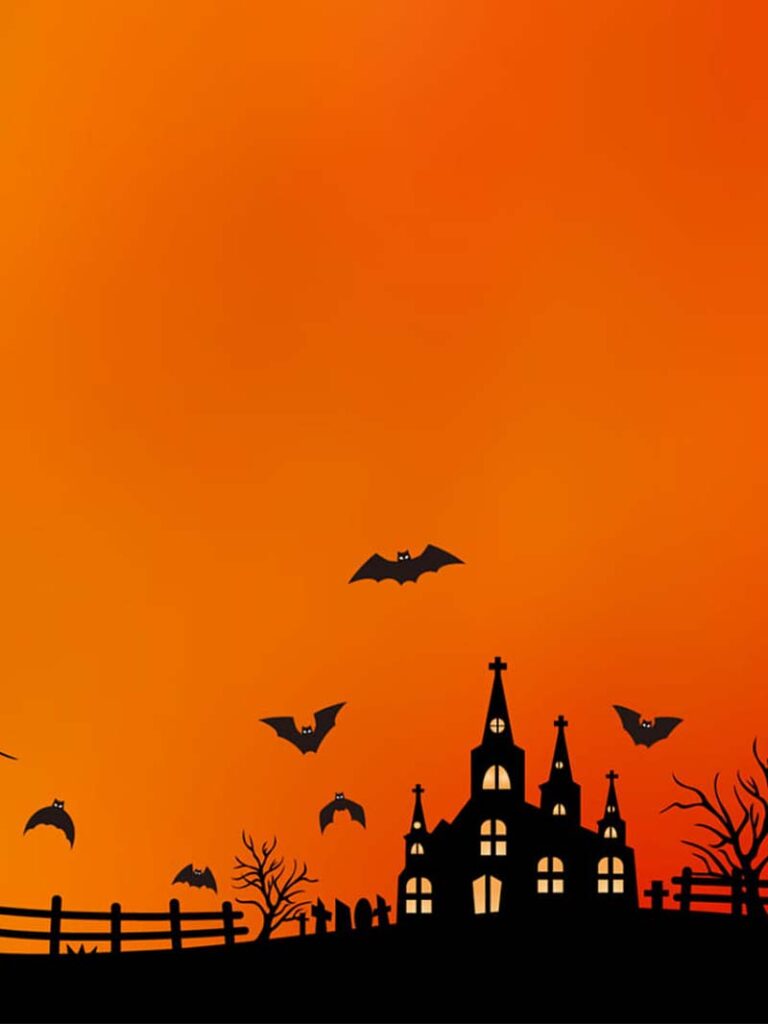 Spooky Haunted House in Vibrant Halloween Background Orange