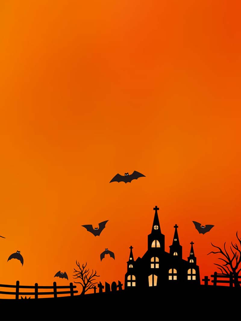 Spooky Haunted House in Vibrant Halloween Background Orange