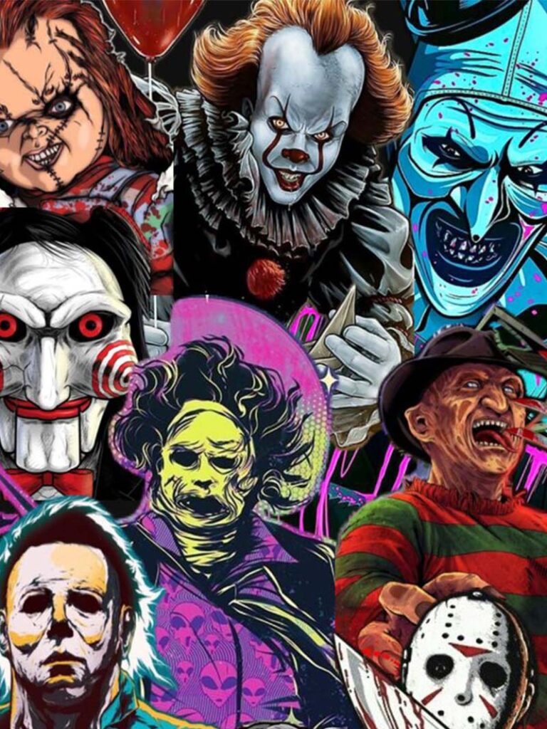 Terrifying Scary Movies Wallpaper Featuring Iconic Horror Villains