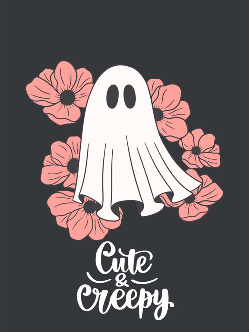 Charming Ghost Halloween Wallpaper Scary Cute with Flowers