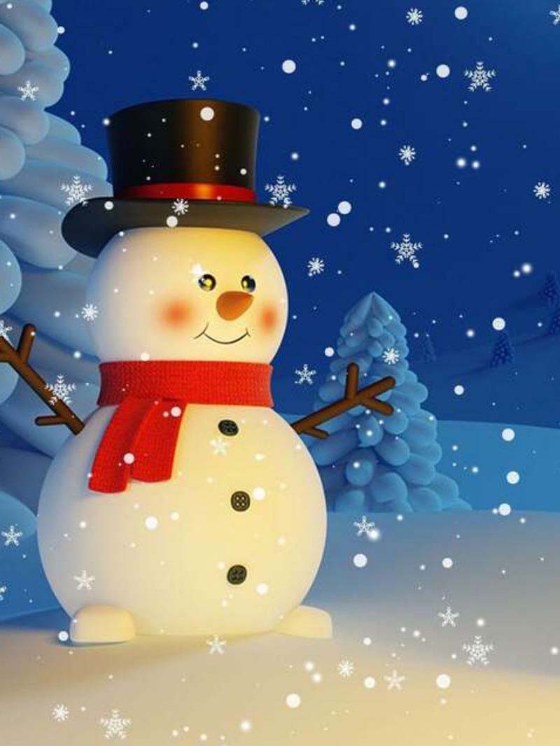 Christmas Snowman Wallpaper Smiling Frosty in Winter Night