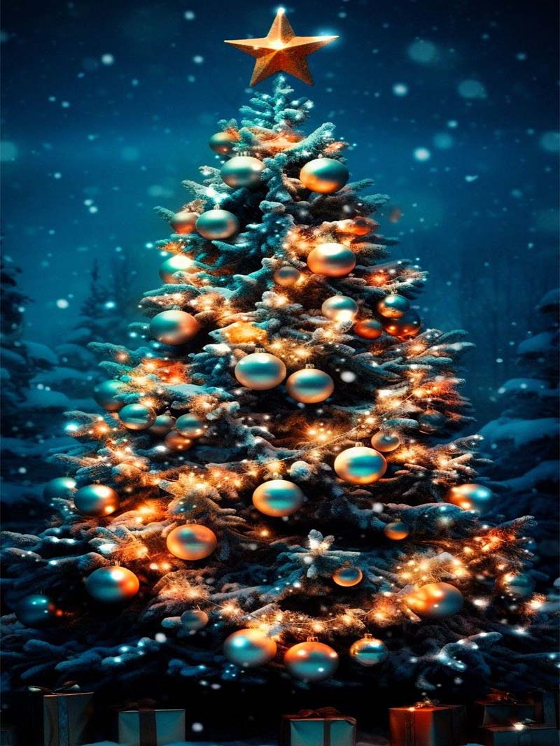 Christmas Tree iPhone Wallpaper Glowing Lights and Snow Magic