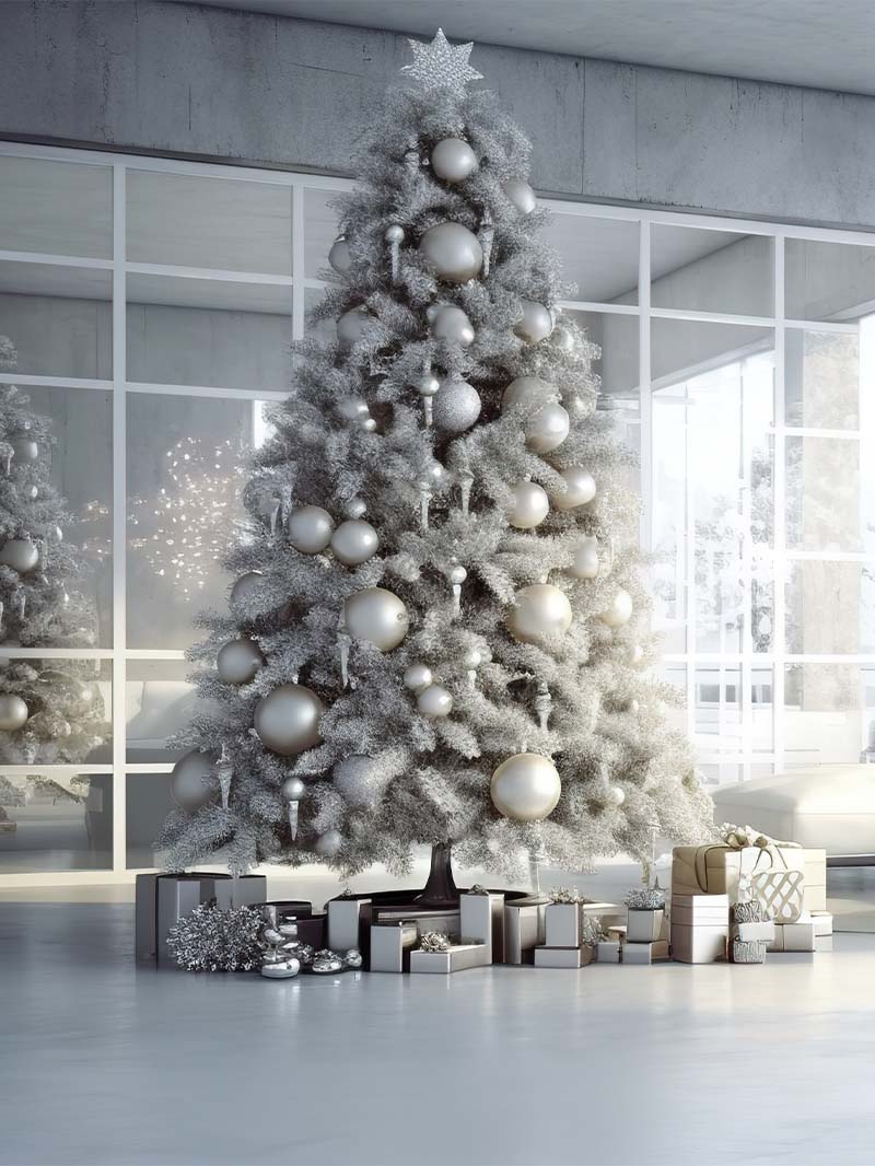 Christmas Wallpaper White Modern Tree and Silver Elegance