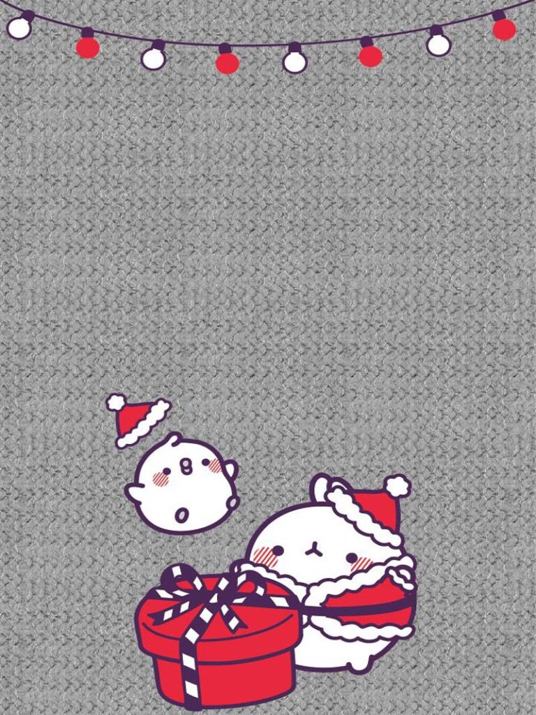 Cute Kawaii Christmas Wallpaper Adorable Santa and Gift Box Fun