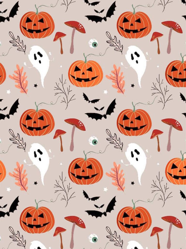 Cute pumpkins ghosts and bats in preppy halloween wallpaper iphone