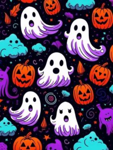 Cute Purple Halloween Wallpaper Fun Ghosts and Pumpkins Art