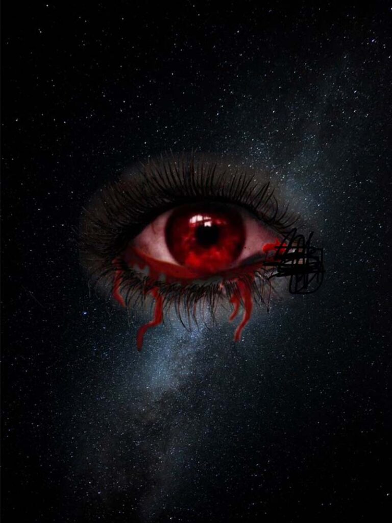 Dark Galaxy Scary Eye Wallpaper with a Haunting Red Gaze