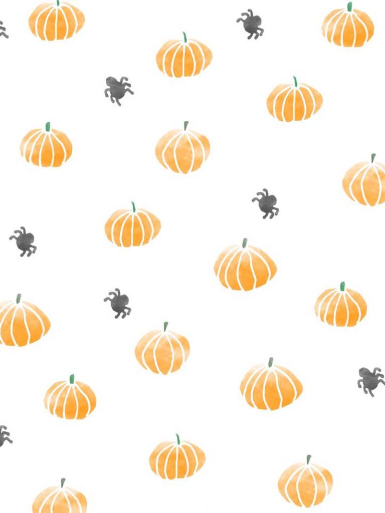 Pastel halloween wallpaper with cute pumpkins and spiders