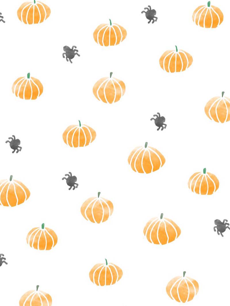 Pastel halloween wallpaper with cute pumpkins and spiders