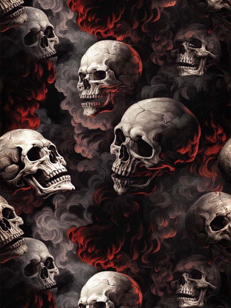 Scary Skulls Wallpaper Dark Flames and Haunted Smoke Design