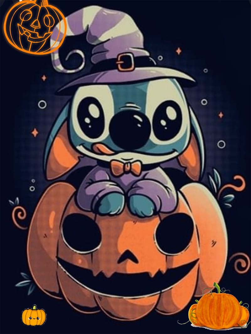 Stitch Halloween Wallpaper iPhone Cute Pumpkin Witch Design