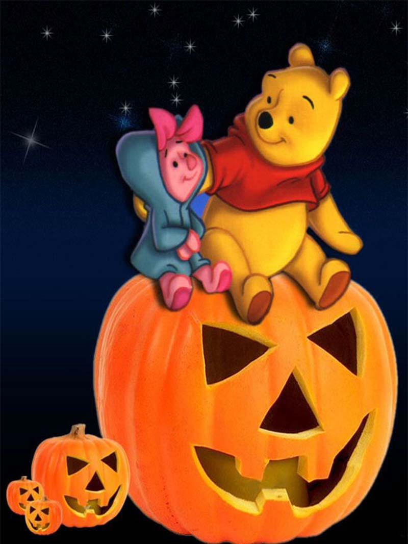 Winnie the Pooh Halloween Wallpaper featuring pumpkins