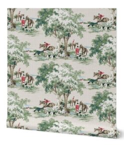 Alternative view of Hunt Scene Wallpaper in Muted Red on Tan