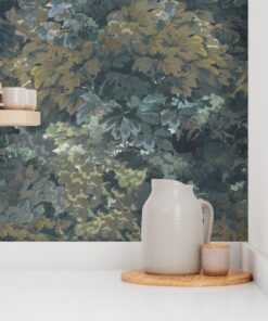 Alternative view of Heritage Charm: Midnight Forest Botanical Tapestry Wallpaper