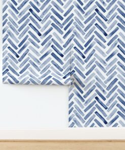 Indigo Drift: Watercolor Herringbone