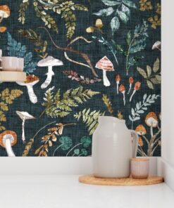 Alternative view of Mushroom Grove: Midnight Forest Wallpaper