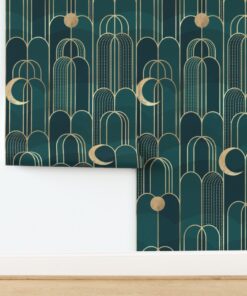 Celestial Cascades: Art Deco Moon & Waterfall