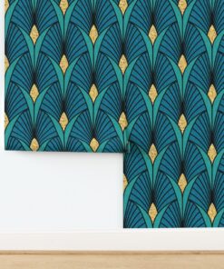 Gilded Majesty: Art Deco Peacock & Emerald Wallpaper