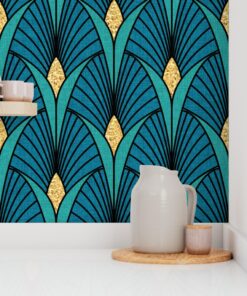 Alternative view of Gilded Majesty: Art Deco Peacock & Emerald Wallpaper