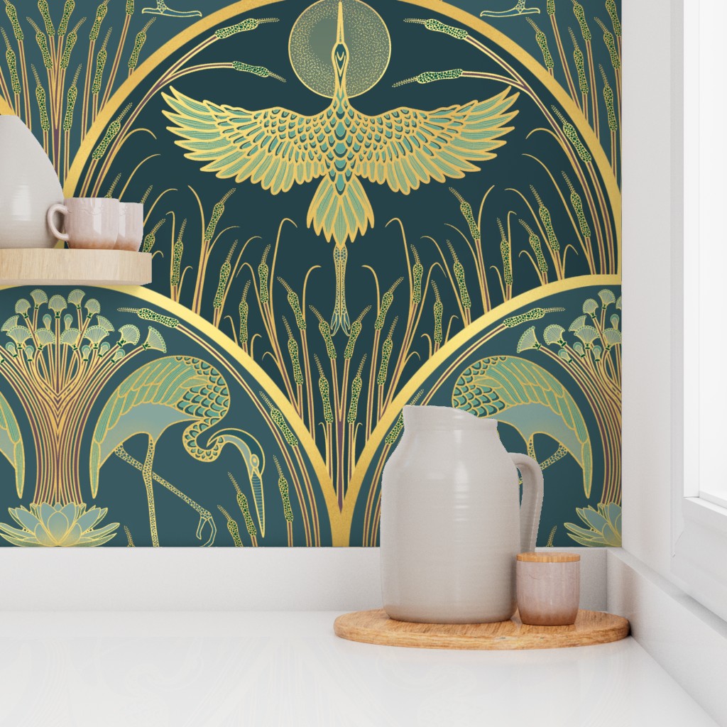 Cranes in the Moonlight: A Midnight Garden Sanctuary - Image 2