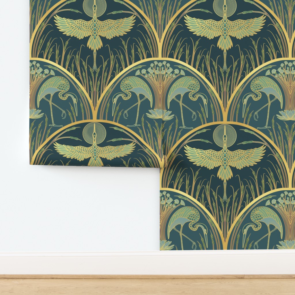 Cranes in the Moonlight: A Midnight Garden Sanctuary